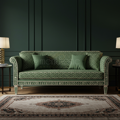Luxury Green Inlay Pattern Sofa | Luxury Handmade Sofa