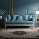 Elegant Blue Inlay Sofa with Leaf Motif | Luxury Handmade Sofa