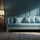 Elegant Blue Inlay Sofa with Patterned Frame | Luxury Handmade Sofa
