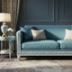 Elegant Blue Inlay Sofa with Classic Detailing | Luxury Handmade Sofa