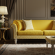 Luxury Yellow Inlay Sofa with Patterned Accents | Luxury Handmade Sofa