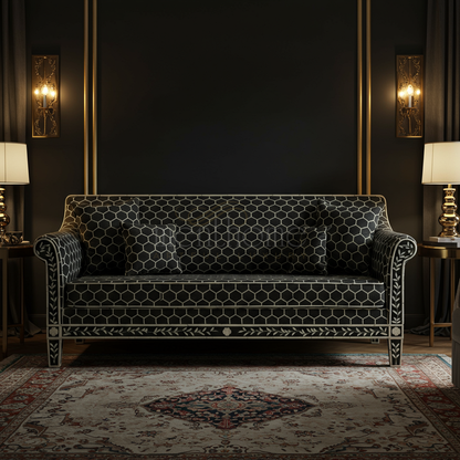 Luxurious Black Hexagon Pattern Inlay Sofa | Luxury Handmade Sofa