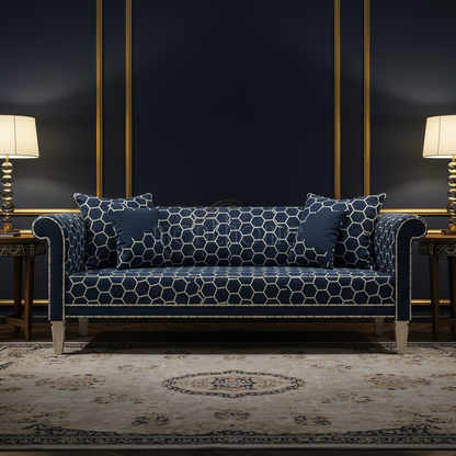 Luxurious Blue Honeycomb Inlay Sofa | Luxury Handmade Sofa