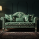 Elegant Green Inlay Sofa with Floral Motif | Luxury Handmade Sofa