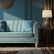 Elegant Blue Inlay Sofa with Leaf Motif | Luxury Handmade Sofa