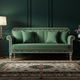 Elegant Green Inlay Sofa with Floral Motif | Luxury Handmade Sofa