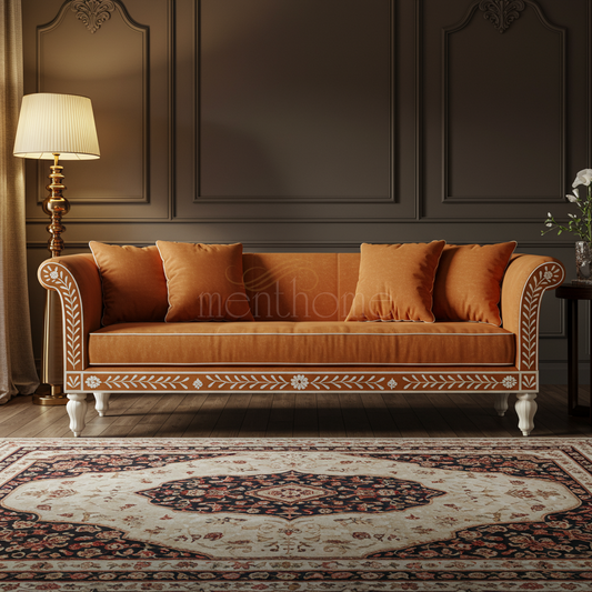 Luxury Inlay Carved Velvet Sofa | Luxury Handmade Sofa