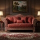 Royal Red Inlay Sofa with Floral Motif | Luxury Handmade Sofa