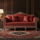 Luxury Red Inlay Sofa with Intricate Floral Detailing | Luxury Handmade Sofa