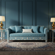 Elegant Blue Inlay Sofa with Floral Detailing | Luxury Handmade Sofa