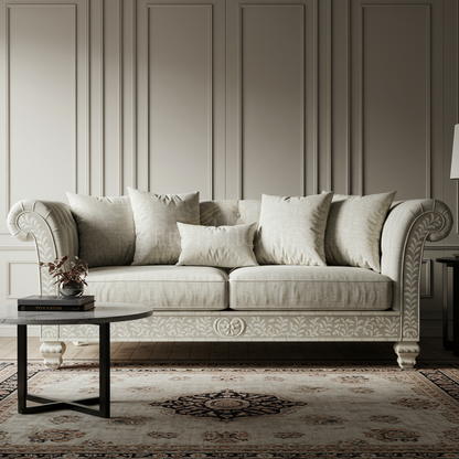 Elegant Inlay Upholstered Sofa | Luxury Handmade Sofa