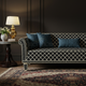 Luxury Inlay Pattern Sofa with Blue Velvet Cushions | Luxury Handmade Sofa