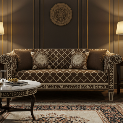 Elegant Brown Inlay Pattern Sofa | Luxury Handmade Sofa