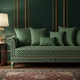 Elegant Green Inlay Sofa with Patterned Upholstery | Luxury Handmade Sofa
