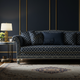 Luxurious Navy Blue Inlay Sofa with Geometric Pattern | Luxury Handmade Sofa