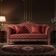 Luxury Red Inlay Sofa with Ornate Detailing | Luxury Handmade Sofa