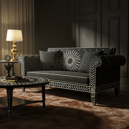 Elegant Black Inlay Art Sofa | Luxury Handmade Sofa