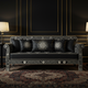 Elegant Black Inlay Sofa with Floral Motif | Luxury Handmade Sofa