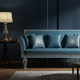 Luxury Inlay Blue Fabric Sofa with Handcrafted Detailing | Luxury Handmade Sofa