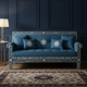Artisanal Inlay Blue Fabric Sofa with Floral Motifs | Luxury Handmade Sofa