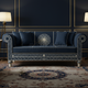 Regal Navy Blue Inlay Sofa with Handcrafted Detailing | Luxury Handmade Sofa