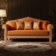 Luxurious Orange Inlay Sofa with Floral Detailing | Luxury Handmade Sofa