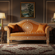 Handcrafted Inlay Orange Velvet Sofa | Luxury Handmade Sofa