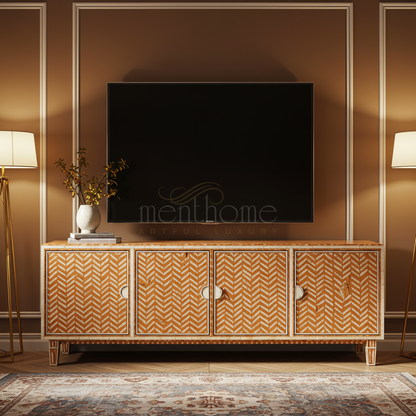 Luxurious Inlay Four-Door TV Cabinet | Luxury Handmade TV Cabinet