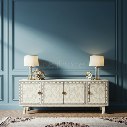 Elegant Inlay TV Cabinet with Intricate Pattern | Luxury Handmade TV Cabinet