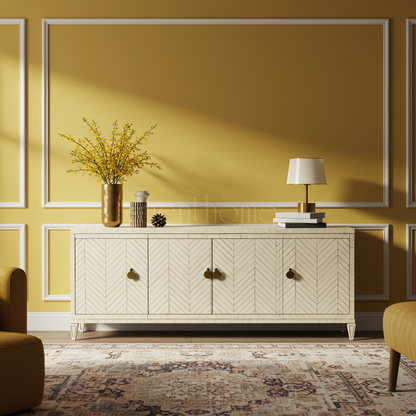 Luxury Inlay TV Cabinet with Chevron Pattern | Luxury Handmade TV Cabinet