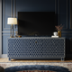 Luxury Navy Blue Inlay TV Cabinet with Hexagonal Pattern | Luxury Handmade TV Cabinet