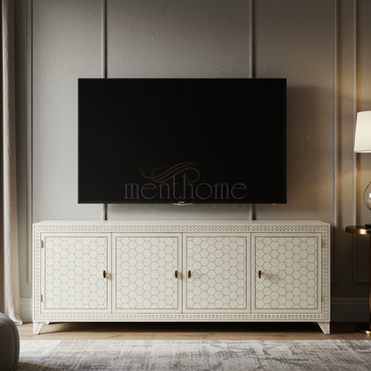 Inlay Geometric Pattern TV Cabinet | Luxury Handmade TV Cabinet