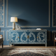 Elegant Blue Inlay TV Cabinet with Floral Motif | Luxury Handmade TV Cabinet