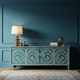 Handcrafted Inlay Blue TV Cabinet with Floral Motif | Luxury Handmade TV Cabinet