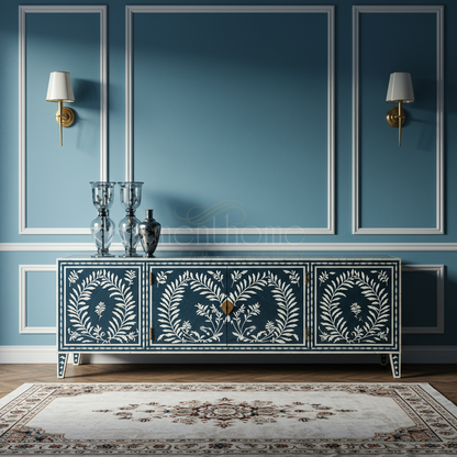 Luxury Inlay TV Cabinet with Floral Motif | Luxury Handmade TV Cabinet
