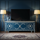 Elegant Blue Inlay TV Cabinet with Floral Motif | Luxury Handmade TV Cabinet