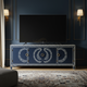 Inlay Hand-Painted Blue TV Cabinet with Decorative Leaf Motif | Luxury Handmade TV Cabinet
