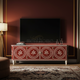 Luxury Inlay TV Cabinet with Floral Motif | Luxury Handmade TV Cabinet