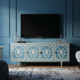 Elegant Blue Inlay Floral TV Cabinet | Luxury Handmade TV Cabinet