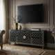 Luxury Black Inlay TV Cabinet with Intricate White Pattern | Luxury Handmade TV Cabinet
