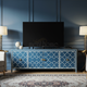 Luxury Inlay Blue TV Cabinet with Geometric Pattern | Luxury Handmade TV Cabinet
