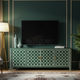 Elegant Green Inlay TV Cabinet with Geometric Pattern | Luxury Handmade TV Cabinet