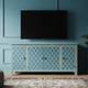 Blue Inlay TV Cabinet with White Geometric Pattern | Luxury Handmade TV Cabinet
