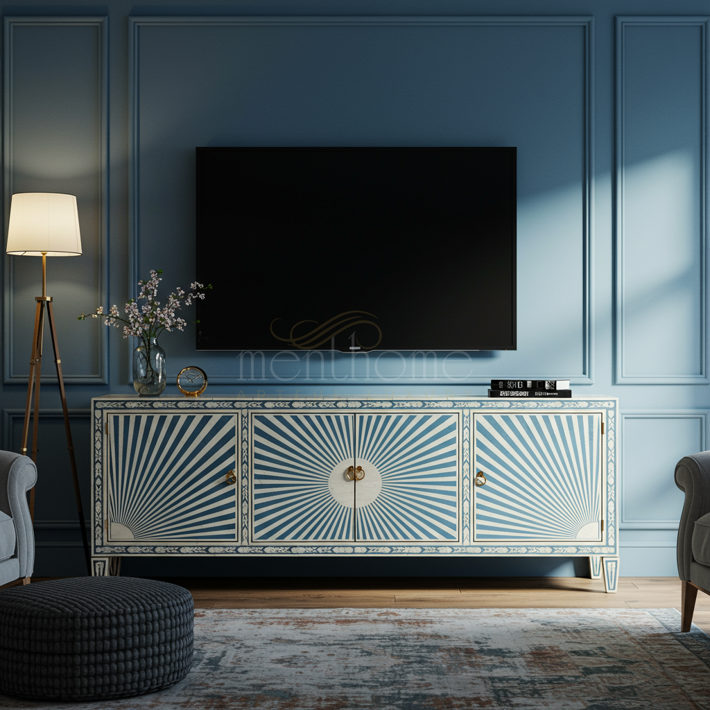 Sunburst Inlay TV Cabinet | Luxury Handmade TV Cabinet – Menthome India