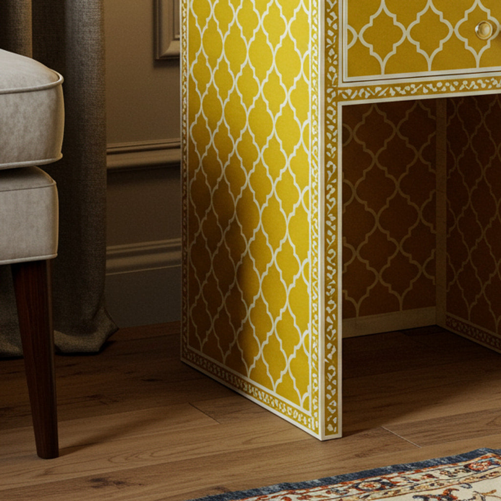 Bedside Table Patterned Yellow Patterned Bedside Table with Drawer | Luxury Handmade Bedside T ...
